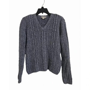 J.Crew Knitted Sweater Women's Medium Cable Knit Blue V-Neck Cotton